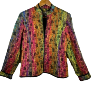 Vintage 80s Elliott Lauren Rainbow Boho Floral Quilted Zip-Up Jacket